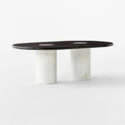 Liguria Oval Black Marble Coffee Table With White Marble Base -marin sHOP LiguriaBkOvTpWtBsMbCfTbl3QSSF22