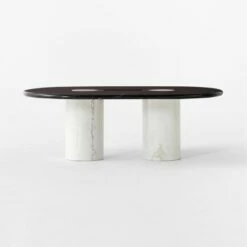 Liguria Oval Black Marble Coffee Table With White Marble Base -marin sHOP LiguriaBkOvTpWtBsMbCfTblSOSSF22