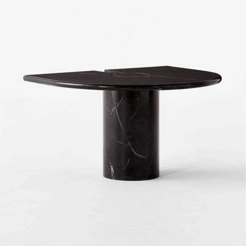 Liguria Rounded Black Marble Side Table With Black Marble Base 6 Liguria Rounded Black Marble Side Table With Black Marble Base - Image 4