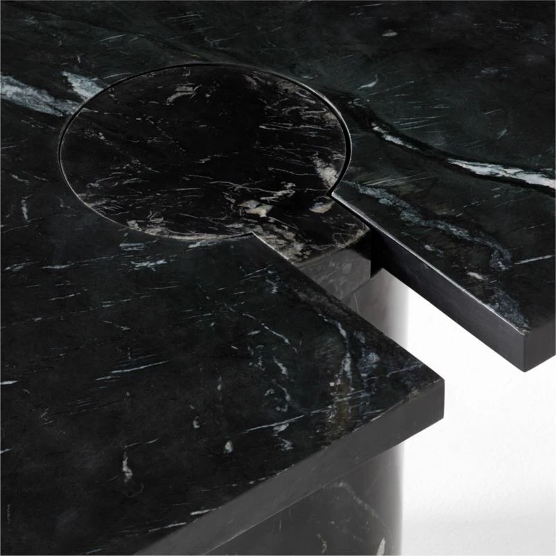 Liguria Rounded Black Marble Side Table With Black Marble Base 9 Liguria Rounded Black Marble Side Table With Black Marble Base - Image 7