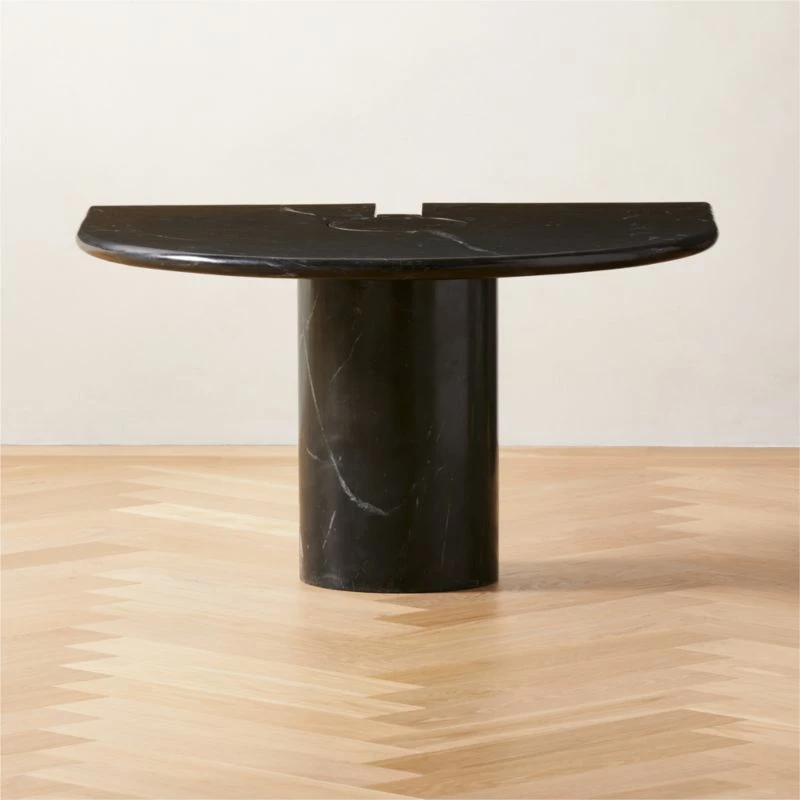 Liguria Rounded Black Marble Side Table With Black Marble Base 3 Liguria Rounded Black Marble Side Table With Black Marble Base