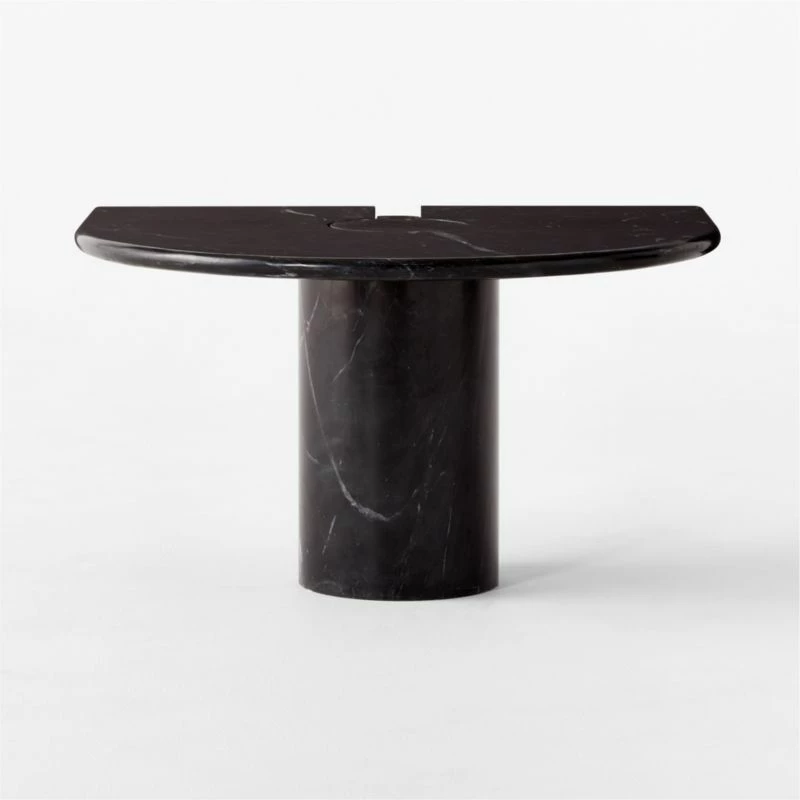 Liguria Rounded Black Marble Side Table With Black Marble Base 5 Liguria Rounded Black Marble Side Table With Black Marble Base - Image 3