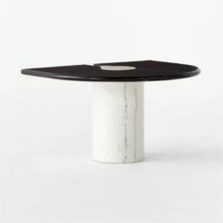 Liguria Rounded Black Marble Side Table With White Marble Base -marin sHOP LiguriaBkTopWtBsTable3QSSF22