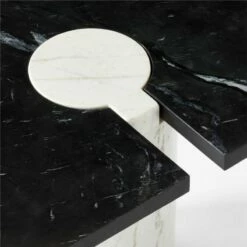 Liguria Rounded Black Marble Side Table With White Marble Base -marin sHOP LiguriaBkTopWtBsTableAVSSF22
