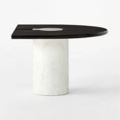 Liguria Rounded Black Marble Side Table With White Marble Base -marin sHOP LiguriaBkTopWtBsTableSDSSF22