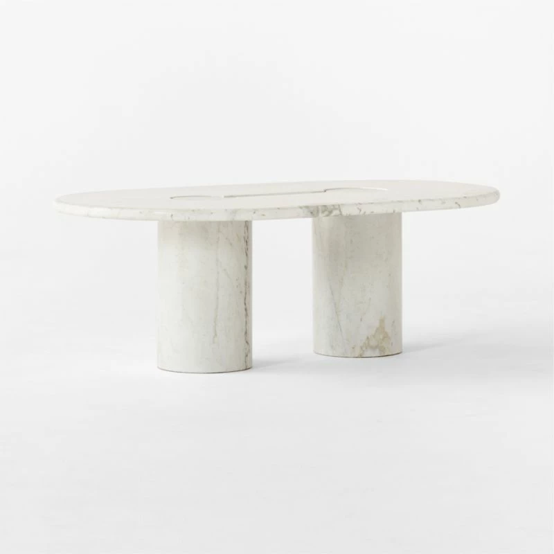 Liguria Oval White Marble Coffee Table With White Marble Base 5 Liguria Oval White Marble Coffee Table With White Marble Base - Image 3
