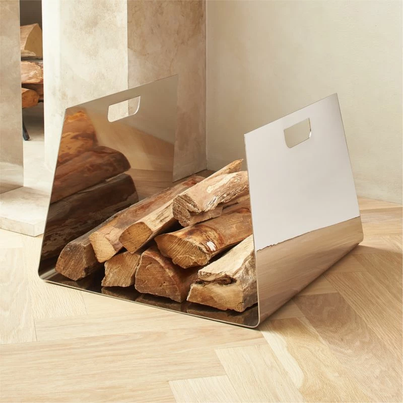 Maddox Polished Nickel Log Holder 3 Maddox Polished Nickel Log Holder