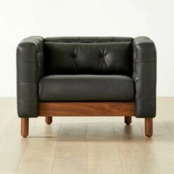Marconi Tufted Black Leather Accent Chair