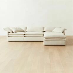 Mattea 4-Piece Neutral Performance Linen Sectional Sofa With Right-Arm