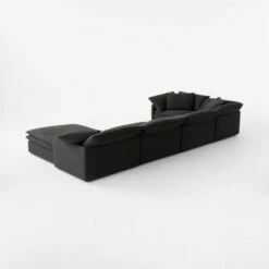 Mattea 6-Piece Charcoal Black Performance Linen Sectional Sofa With Right Arm -marin sHOP Mattea6PcBlkRASect3QBSSS23