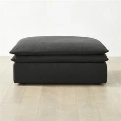 Mattea Onyx Black Performance Linen Ottoman