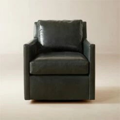 Monsef Black Leather Swivel Chair