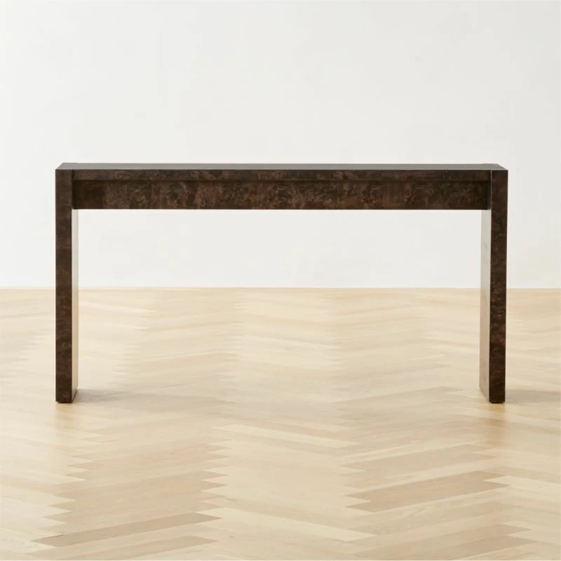 Niche Charcoal Brown Burl Wood Console Table 54" 3 Niche Charcoal Brown Burl Wood Console Table 54"