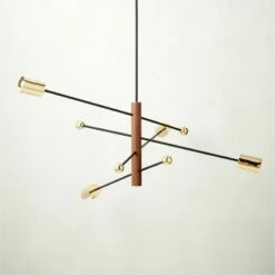 Norte Walnut Wood And Brass Chandelier