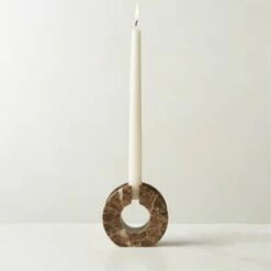Orla Brown Marble Taper Candle Holder -marin sHOP OrlaMarbleTaperHolderAVSHF23