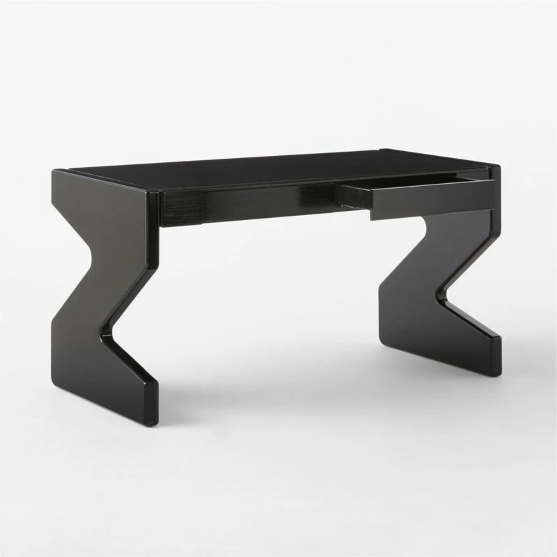 Perno 2-Drawer High-Gloss Black Oak Wood Desk 9 Perno 2-Drawer High-Gloss Black Oak Wood Desk - Image 7