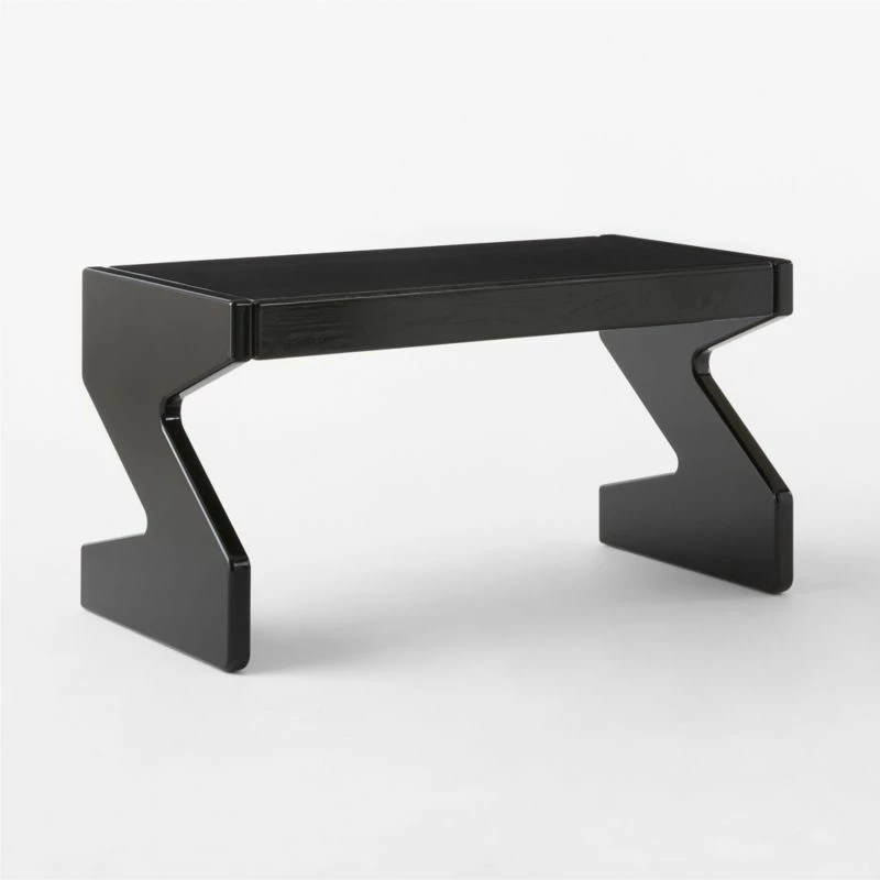 Perno 2-Drawer High-Gloss Black Oak Wood Desk 11 Perno 2-Drawer High-Gloss Black Oak Wood Desk - Image 9