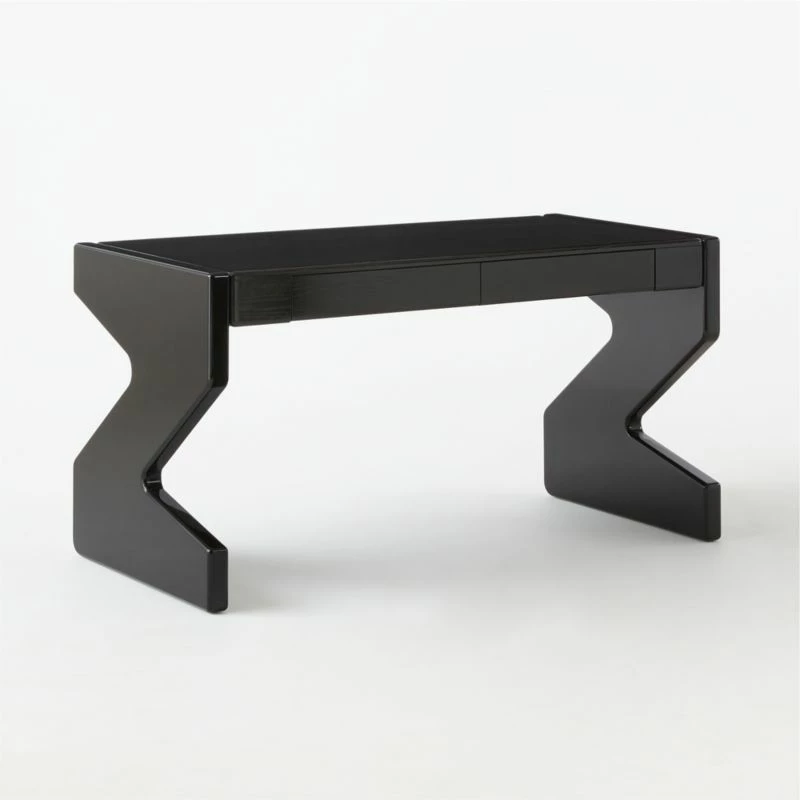 Perno 2-Drawer High-Gloss Black Oak Wood Desk 8 Perno 2-Drawer High-Gloss Black Oak Wood Desk - Image 6