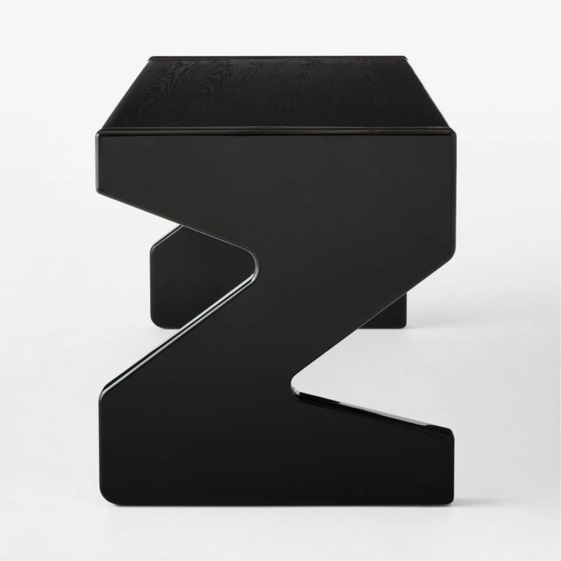 Perno 2-Drawer High-Gloss Black Oak Wood Desk 10 Perno 2-Drawer High-Gloss Black Oak Wood Desk - Image 8