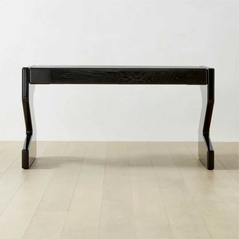 Perno 2-Drawer High-Gloss Black Oak Wood Desk 3 Perno 2-Drawer High-Gloss Black Oak Wood Desk