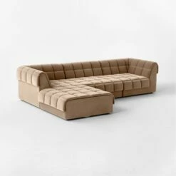 Pezzo 4-Piece L-Shaped Toffee Brown Velvet Sectional Sofa With Right Arm -marin sHOP Pezzo4PcBgVlvtRASect3QSSS23