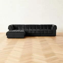 Pezzo 4-Piece L-Shaped Black Leather Sectional Sofa With Right Arm