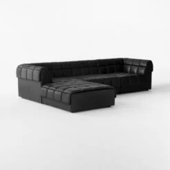 Pezzo 4-Piece L-Shaped Black Leather Sectional Sofa With Right Arm -marin sHOP Pezzo4PcBlkLthrRASect3QSSS23