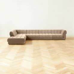 Pezzo 6-Piece L-Shaped Toffee Brown Velvet Sectional Sofa With Right-Arm