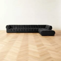 Pezzo 6-Piece L-Shaped Black Leather Sectional Sofa With Left Arm