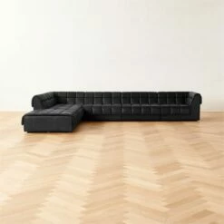 Pezzo 6-Piece L-Shaped Black Leather Sectional Sofa With Right Arm