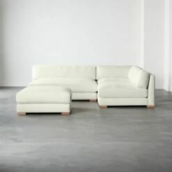 Piazza 4-Piece Modular White Linen Sectional With Ottoman 105''