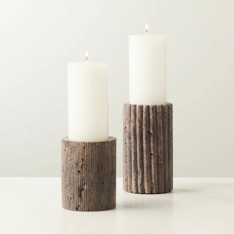 Pietra Grey Travertine Pillar Candle Holder Small 4 Pietra Grey Travertine Pillar Candle Holder Small - Image 2