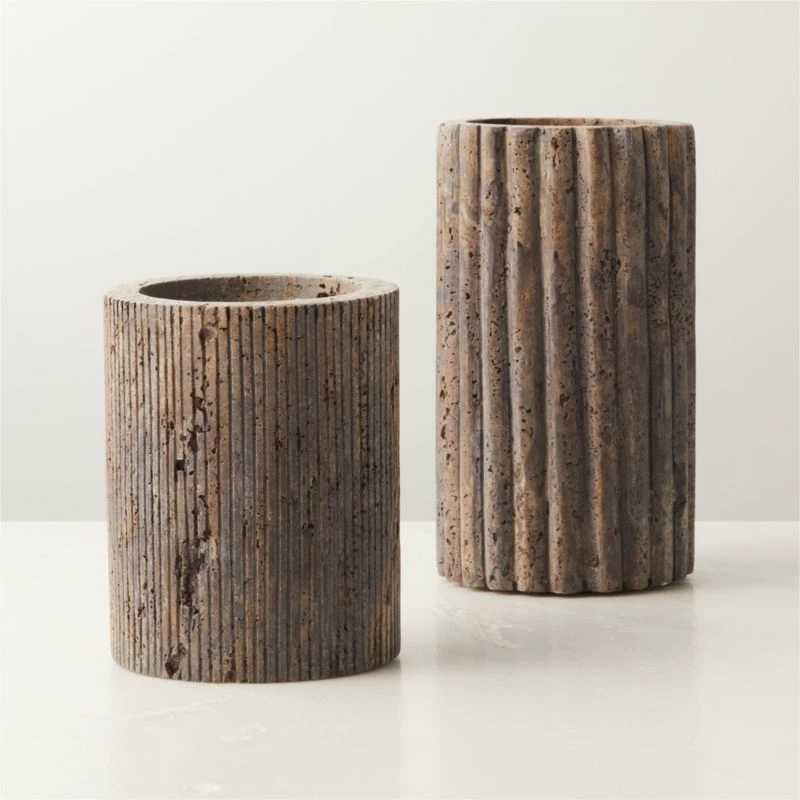 Pietra Grey Travertine Pillar Candle Holder Small 8 Pietra Grey Travertine Pillar Candle Holder Small - Image 6