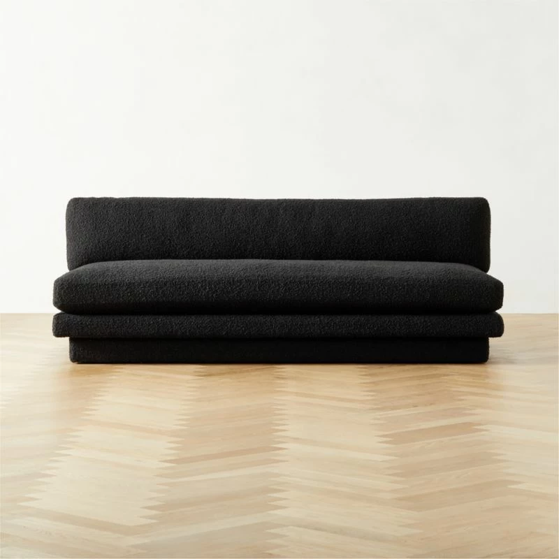 Plinth Armless Black Boucle Sofa 3 Plinth Armless Black Boucle Sofa