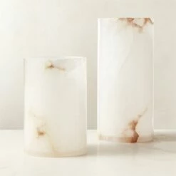 Poe White Alabaster Pillar Candle Holder Small -marin sHOP PoeAlbstrPillarHolderGrpFHF23