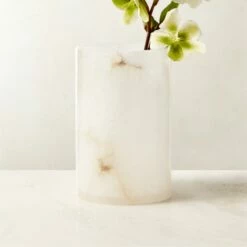 Poe White Alabaster Pillar Candle Holder Small -marin sHOP PoeAlbstrPillarHolderSmAVSHF23