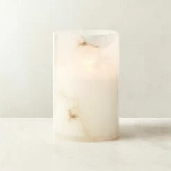 Poe White Alabaster Pillar Candle Holder Small -marin sHOP PoeAlbstrPillarHolderSmROF23