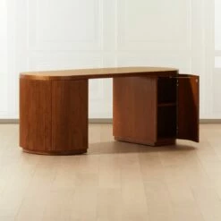 Reid Oval Brown Wood Storage Desk -marin sHOP ReidDeskAV2SHF20 1x1