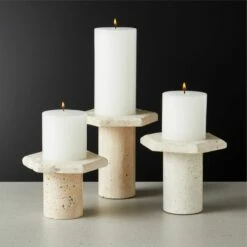 Roca Travertine Pillar Candle Stands