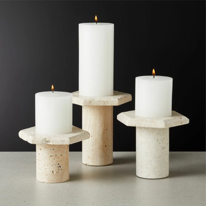 Roca Travertine Pillar Candle Stands 3 Roca Travertine Pillar Candle Stands
