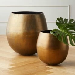 Rough Cast Brass Metal Indoor Planter Small 10 Rough Cast Brass Metal Indoor Planter Small -marin sHOP RoughGroupFHF19