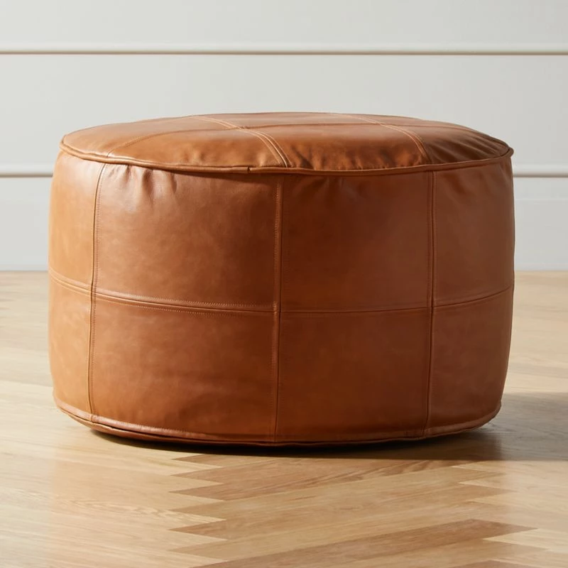 Round Saddle Leather Pouf Medium 3 Round Saddle Leather Pouf Medium