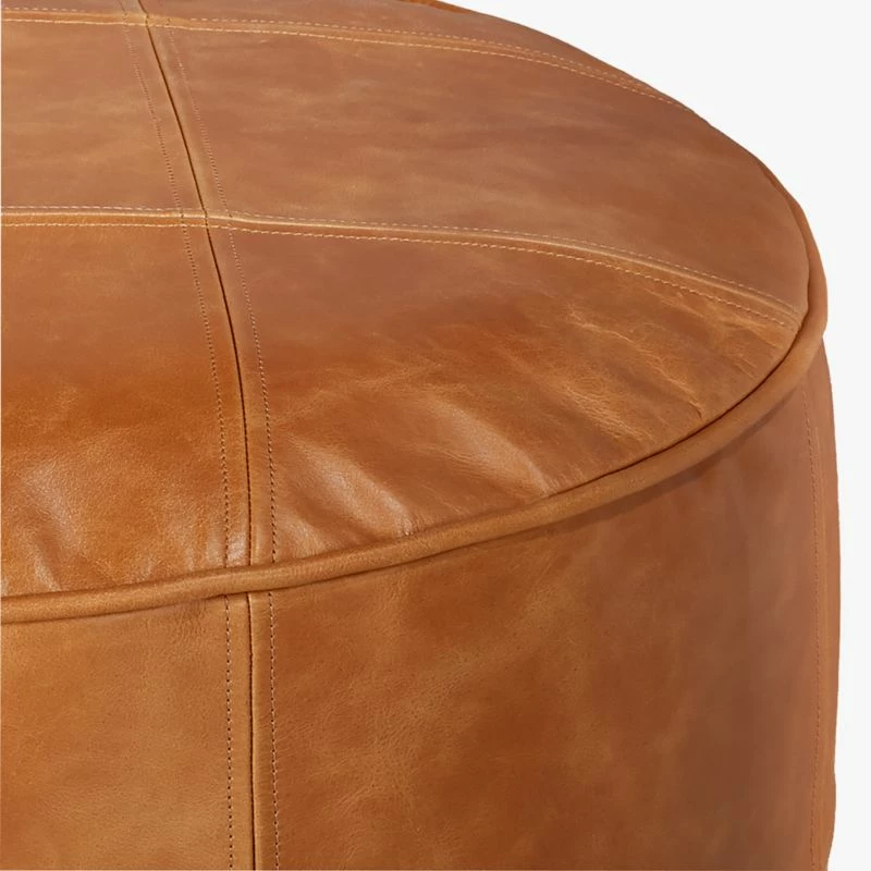 Round Saddle Leather Pouf Medium 5 Round Saddle Leather Pouf Medium - Image 3