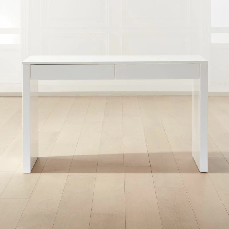 Runway 2-Drawer White Lacquered Wood Desk 3 Runway 2-Drawer White Lacquered Wood Desk