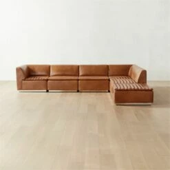 Salon 6-Piece L-Shaped Brown Leather Sectional Sofa