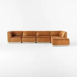 Salon 6-Piece L-Shaped Brown Leather Sectional Sofa -marin sHOP Salon6pcBrownLthrSectSOSSF22