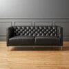 Savile Leather Tufted Apartment Sofa -marin sHOP SavileAptSofaLthrBlkSHF17 1x1