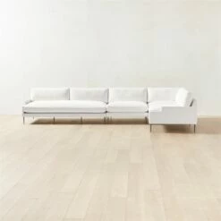 Scalino 4-Piece L-Shaped White Performance Velvet Sectional Sofa With Right Arm Chair