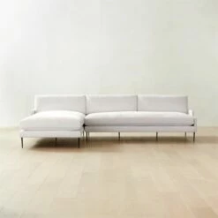 Scalino 2-Piece L-Shaped White Performance Velvet Sectional Sofa With Left Arm Chaise