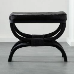 Serpette Black Cowhide Stool